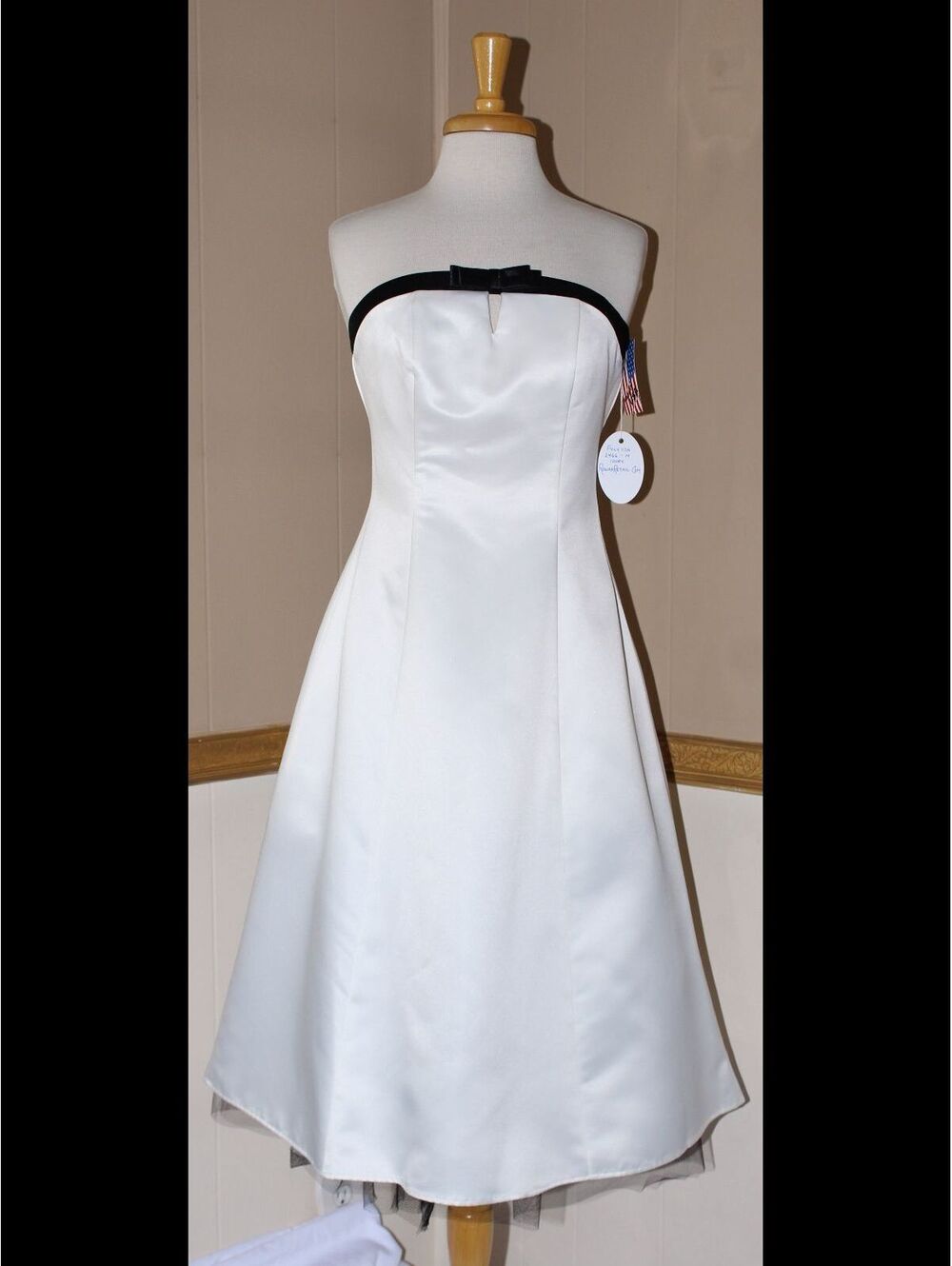 Poly USA #2466 Vintage Style Satin Tea Length Bridesmaid Dress-M-Ivory